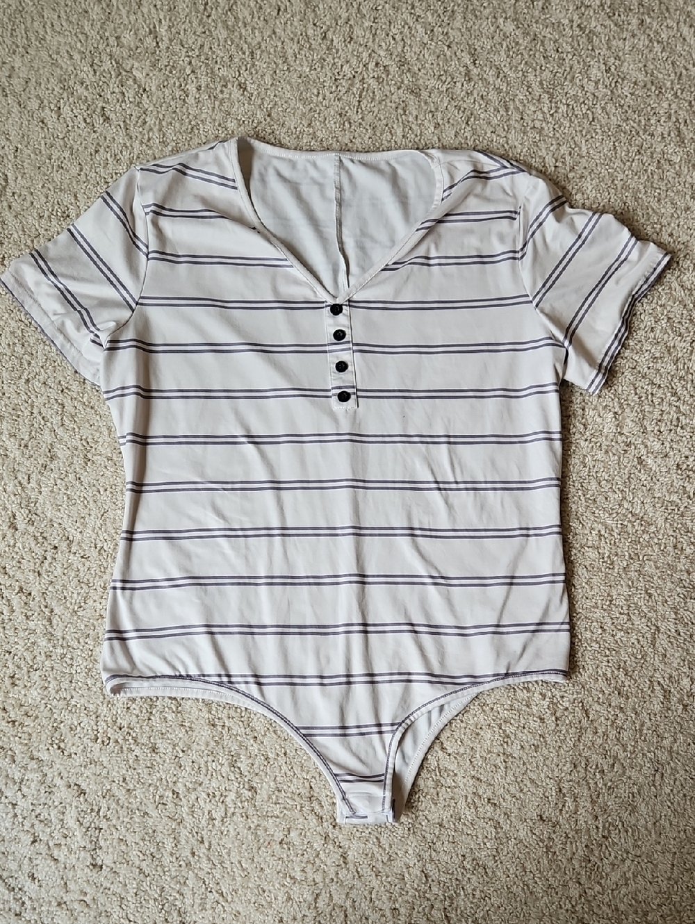 Striped White and Gray Bodysuit